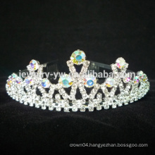 wholesale hair accessories silver plated crystal tiara shape hair barret for girl